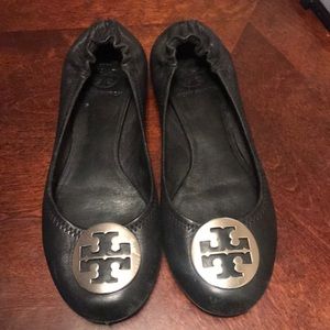 Tory Burch Black Flats with Silver Emblem ❤️❤️